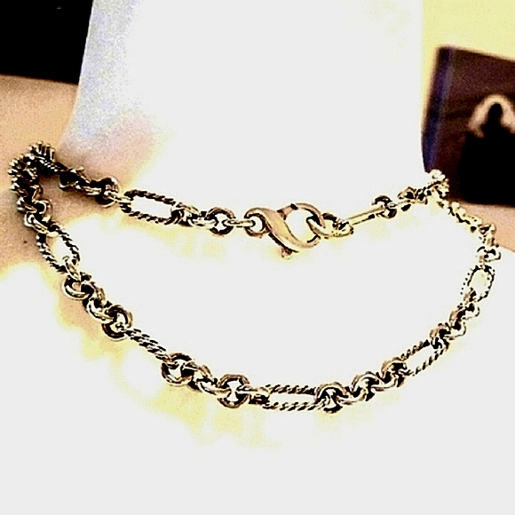 Y2k DAVID YURMAN Twist Sterling Silver Links 18k Clasp Claw Figaro 32" Necklace - Picture 2 of 16